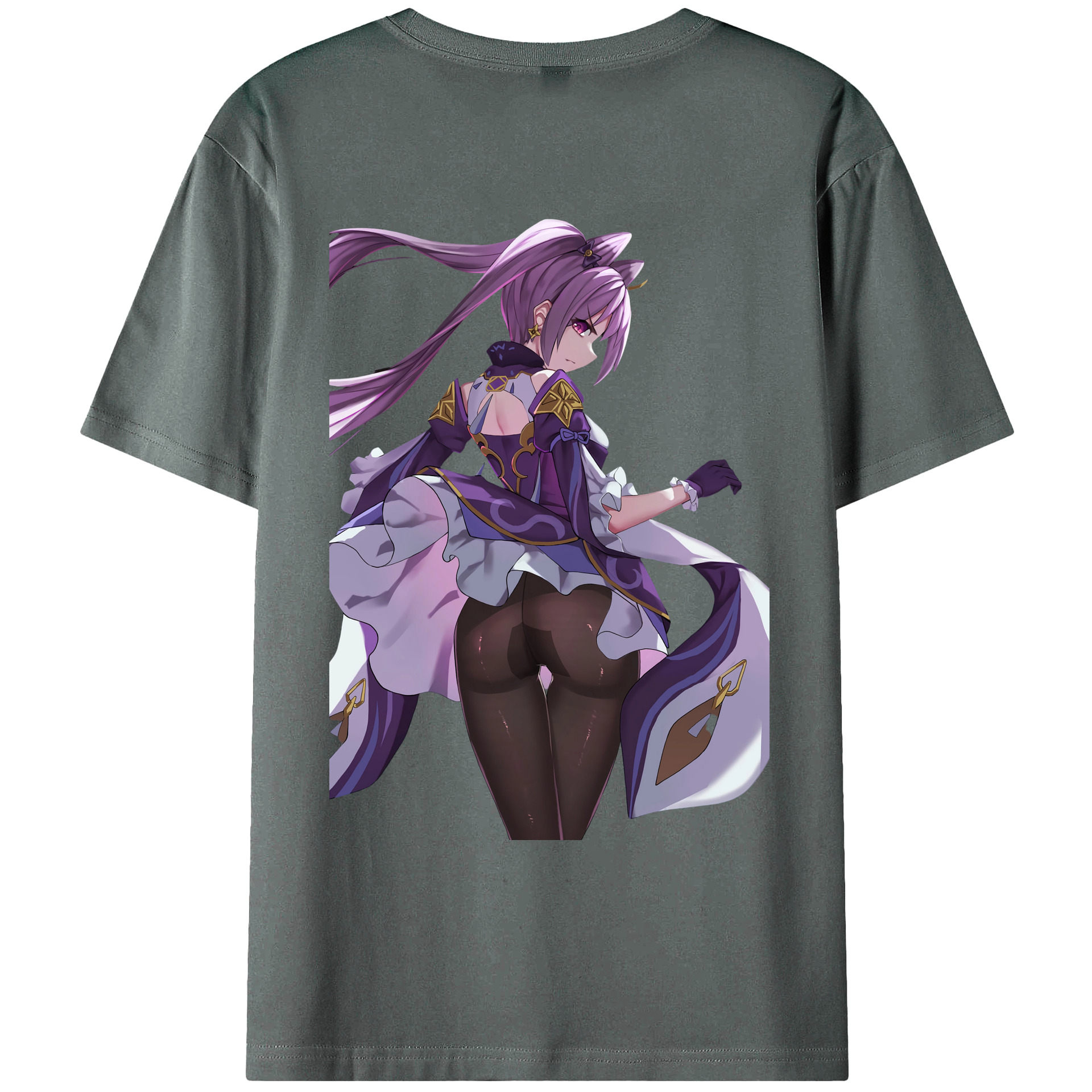 げんし神 刻晴 こくせい genshin Kokusei 綿100％ メンズ半袖Tシャツ（バックプリント） 通気性